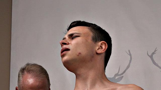 Tiny twink assfucked in his tight lil ass in gay daddy 3some