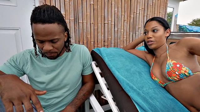 Black big titted slut fucked by BBC outdoors in missionary