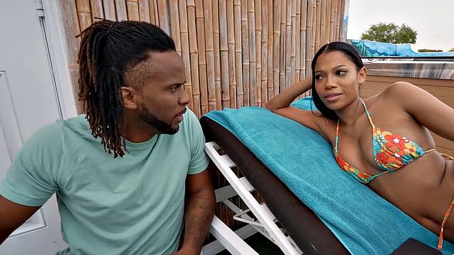 Black big titted slut fucked by BBC outdoors in missionary