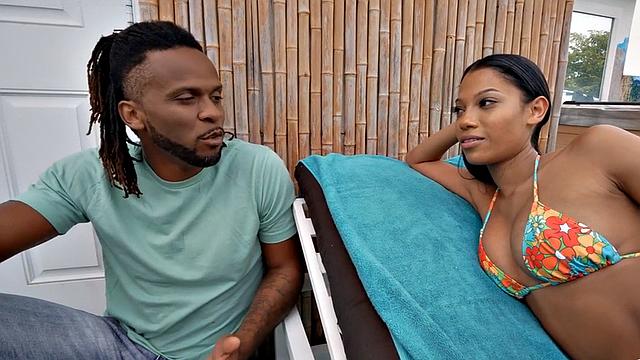 Black big titted slut fucked by BBC outdoors in missionary