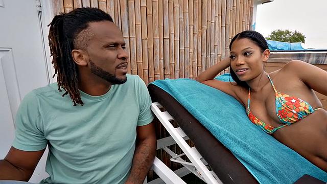 Black big titted slut fucked by BBC outdoors in missionary