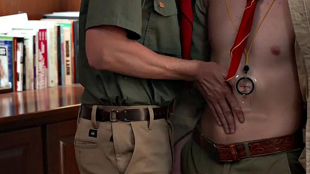 Elder gay scout fucks twink bottom in office
