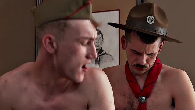 Elder gay scout fucks twink bottom in office