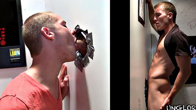 Watch a straight guy get surprised by a gay gloryhole encounter