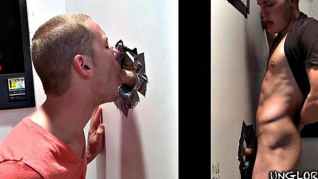 Watch a straight guy get surprised by a gay gloryhole encounter