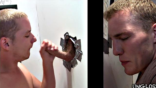 Watch a straight guy get surprised by a gay gloryhole encounter