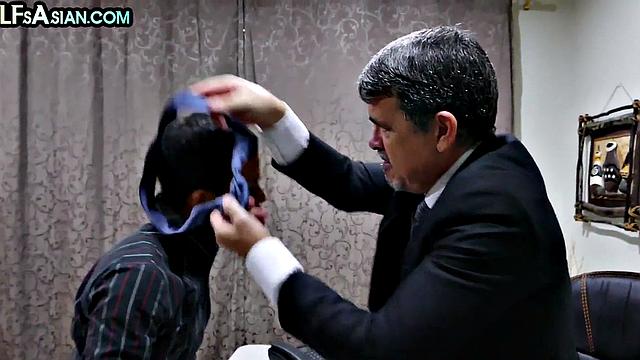 Gay businessman gets fucked by Asian skinny twink in office