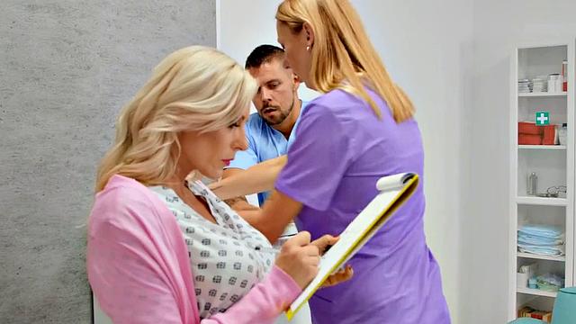 Busty big ass nurse deepthroats doctor in his office