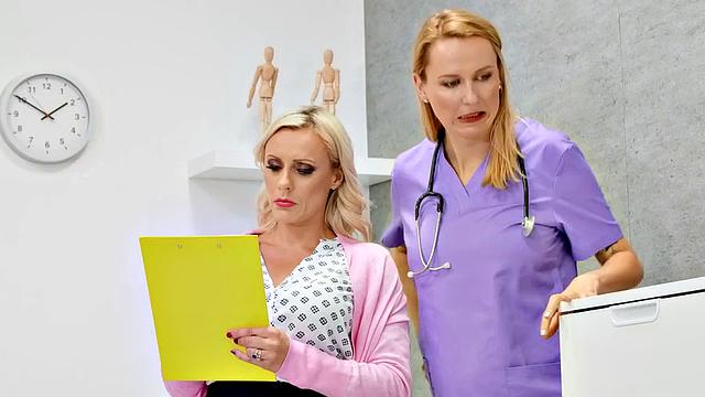 Busty big ass nurse deepthroats doctor in his office