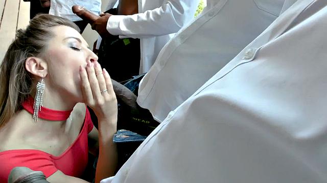 DP gangbanged babe drilled by BBC guys in both holes