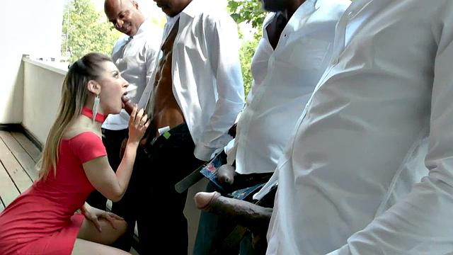 DP gangbanged babe drilled by BBC guys in both holes