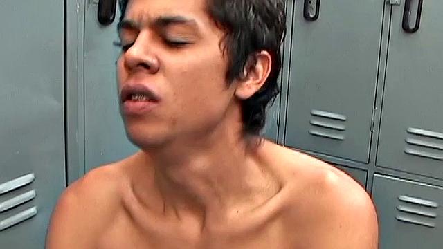 Skinny Latin twinks Ricky and Samir are in a locker room about to fuck. Clothes strip off and big uncut cocks get sucked as the horny boys act on their lust.