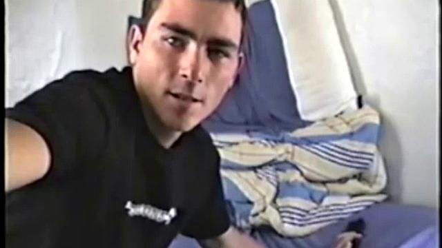 Dan is laid up with a broken leg from a skateboarding accident. Nothing left to do but jack off. With his pants down, he rubs up a boner through his black briefs. They're soon off and Dan strokes his cock for us, while lying on his bed.