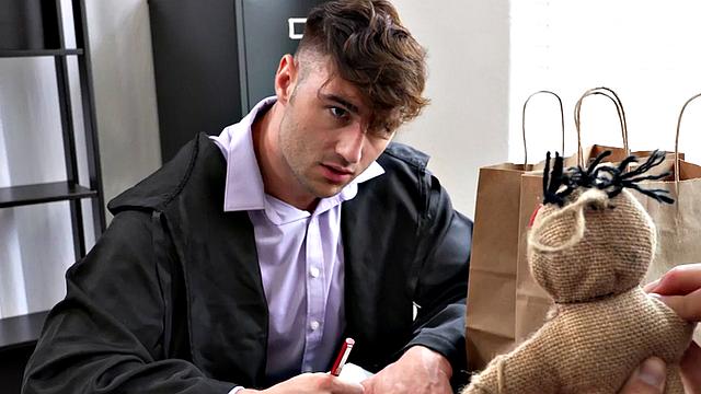 Mesmerized jock asslicked in college office by colleague
