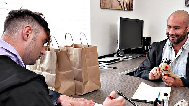 Mesmerized jock asslicked in college office by colleague