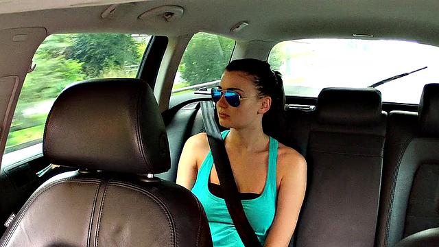 Brunette Hottie in Tattooed Outdoors Sucks and Fucks to Get Out of Cab Drivers' Wrath