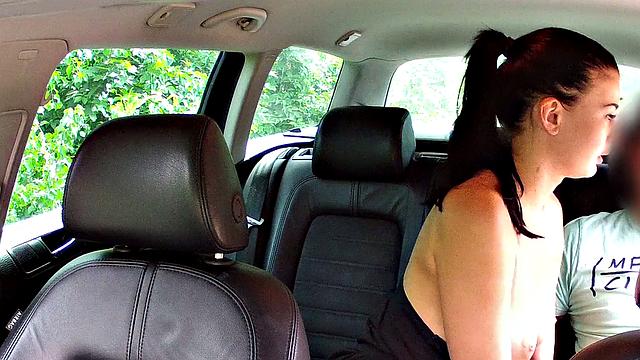 Brunette Hottie in Tattooed Outdoors Sucks and Fucks to Get Out of Cab Drivers' Wrath