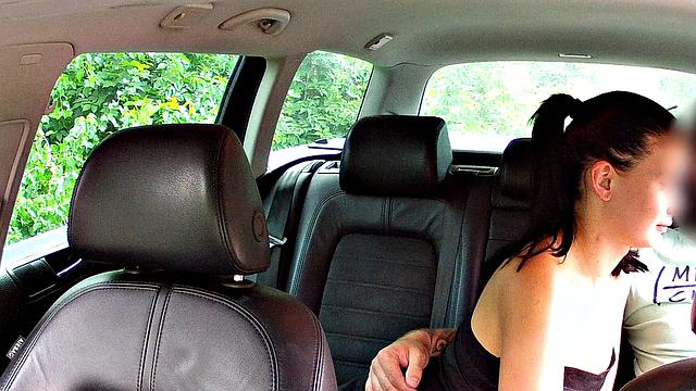 Brunette Hottie in Tattooed Outdoors Sucks and Fucks to Get Out of Cab Drivers' Wrath