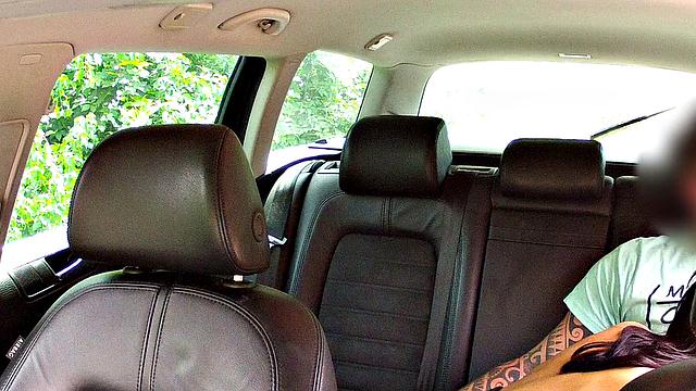 Brunette Hottie in Tattooed Outdoors Sucks and Fucks to Get Out of Cab Drivers' Wrath