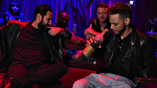 Gangbang slut in stockings rough fucked by dominant guys