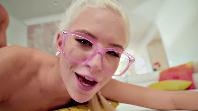 Watch this nerdy cutie get her tight pussy pounded by a huge cock