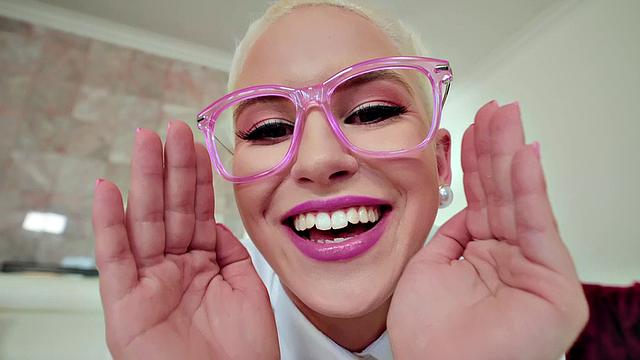 Watch this nerdy cutie get her tight pussy pounded by a huge cock