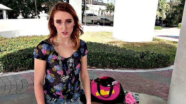 Watch this inked-up babe take a hard pounding in the parking lot and get a facial in reverse cowgirl