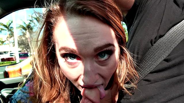 Watch this inked-up babe take a hard pounding in the parking lot and get a facial in reverse cowgirl