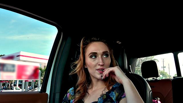 Watch this inked-up babe take a hard pounding in the parking lot and get a facial in reverse cowgirl