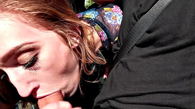 Watch this inked-up babe take a hard pounding in the parking lot and get a facial in reverse cowgirl