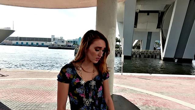 Watch this inked-up babe take a hard pounding in the parking lot and get a facial in reverse cowgirl