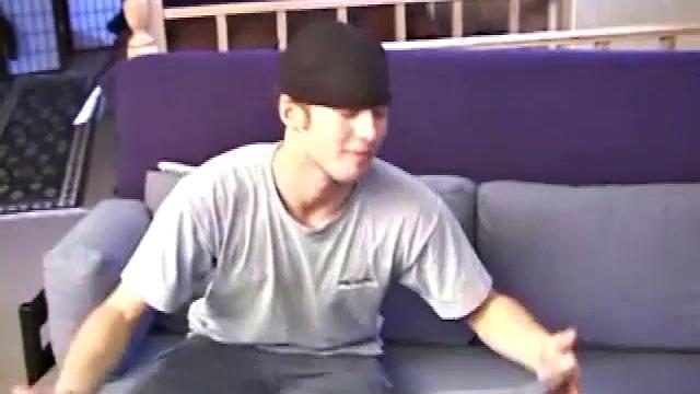 Cocky skater boy Stephan tsrips naked and cues up some porn, as he lubes up and plays with his cock. After giving himself long and slow strokes, Stephan blasts his cum load out onto his skateboard.