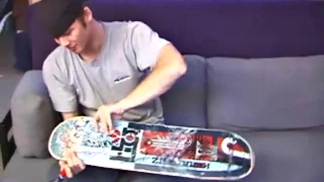 Cocky skater boy Stephan tsrips naked and cues up some porn, as he lubes up and plays with his cock. After giving himself long and slow strokes, Stephan blasts his cum load out onto his skateboard.