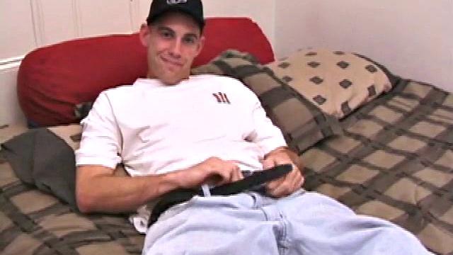 Once naked and lubed up, Nick shows off a pretty sizeable cock. He fingers his hairy ass, but that's not as far as this straight boy will go in the anal department.