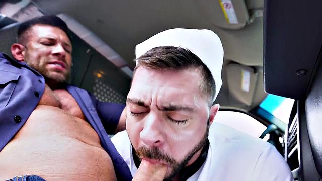 Muscular hunk gets rough anal doggystyle in bathroom by nympho with a tight ass