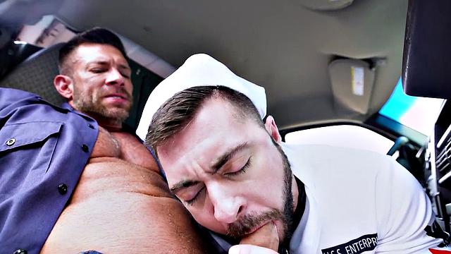 Muscular hunk gets rough anal doggystyle in bathroom by nympho with a tight ass