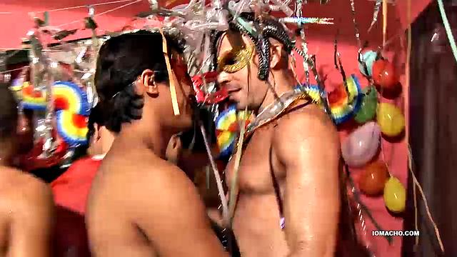 Carnival is in full swing and these two Latin participants have moved indoors to fuck.