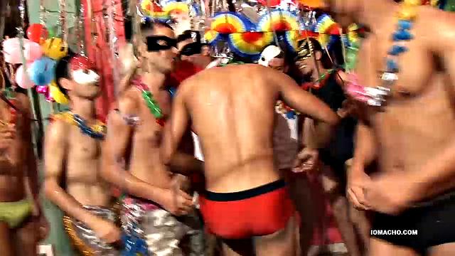 Carnival is in full swing and these two Latin participants have moved indoors to fuck.