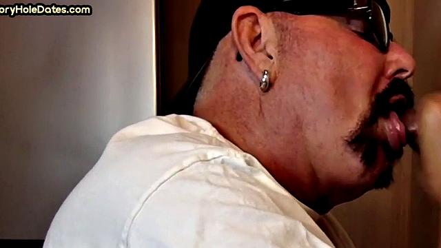 Homemade gloryhole cum in mouth DILF sucks hard cock