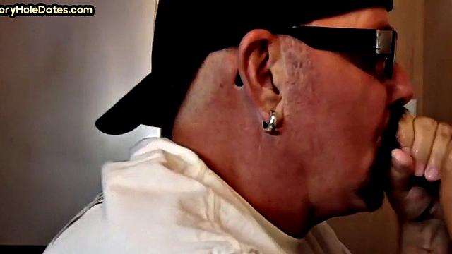 Homemade gloryhole cum in mouth DILF sucks hard cock