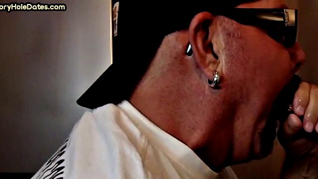 Homemade gloryhole cum in mouth DILF sucks hard cock