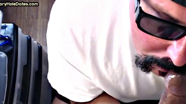 Homemade gloryhole cum in mouth DILF sucks hard cock