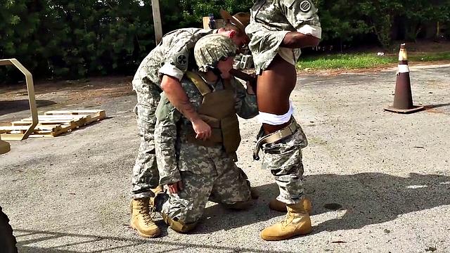 Black army with big cock bottom gangbanged outdoors