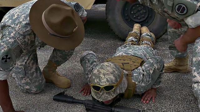 Black army with big cock bottom gangbanged outdoors