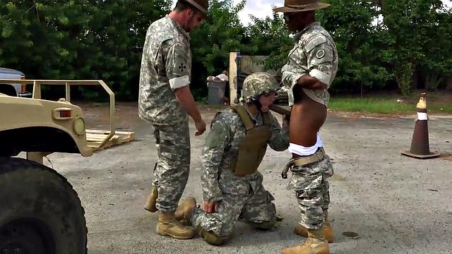 Black army with big cock bottom gangbanged outdoors