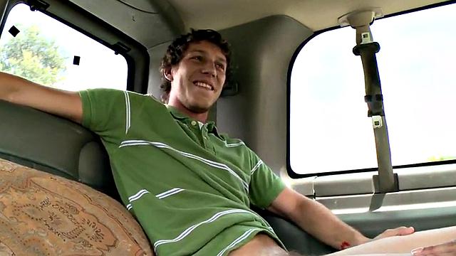 Amateur dude fucks gay ass in bus after blindfolded BJ