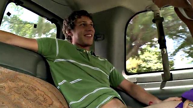 Amateur dude fucks gay ass in bus after blindfolded BJ