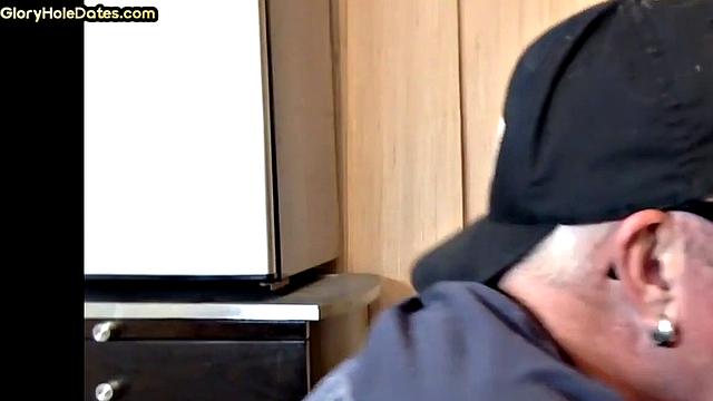 Homemade gloryhole DILF gets fucked after sucking