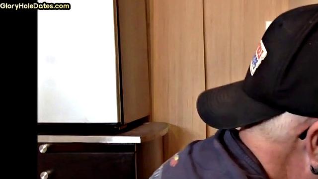 Homemade gloryhole DILF gets fucked after sucking