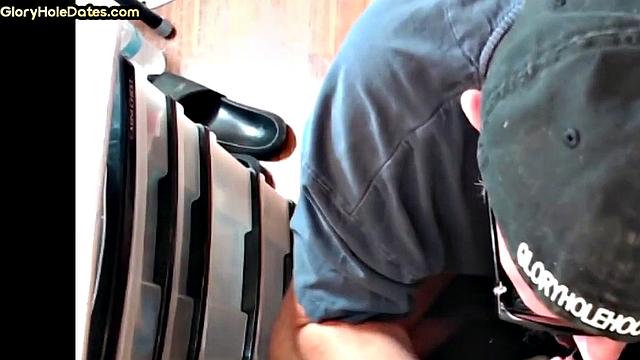 Homemade gloryhole DILF gets fucked after sucking